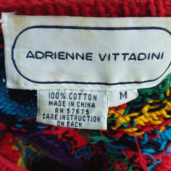 VTG 80s Red Boho Chunky Knit Floral Cottagecore Twee Button Up Cardigan Sweater - Picture 7 of 9